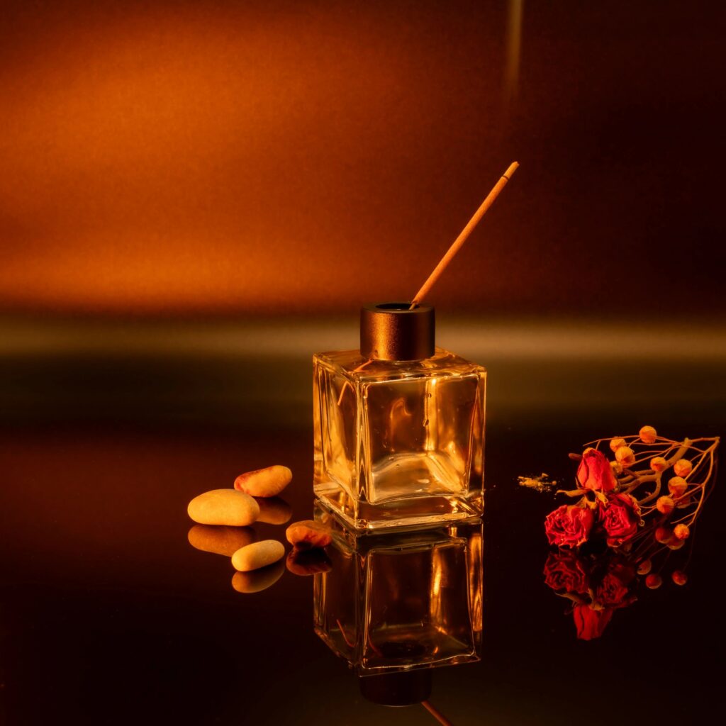 Aesthetic Incense Holder with Roses in Warm Light